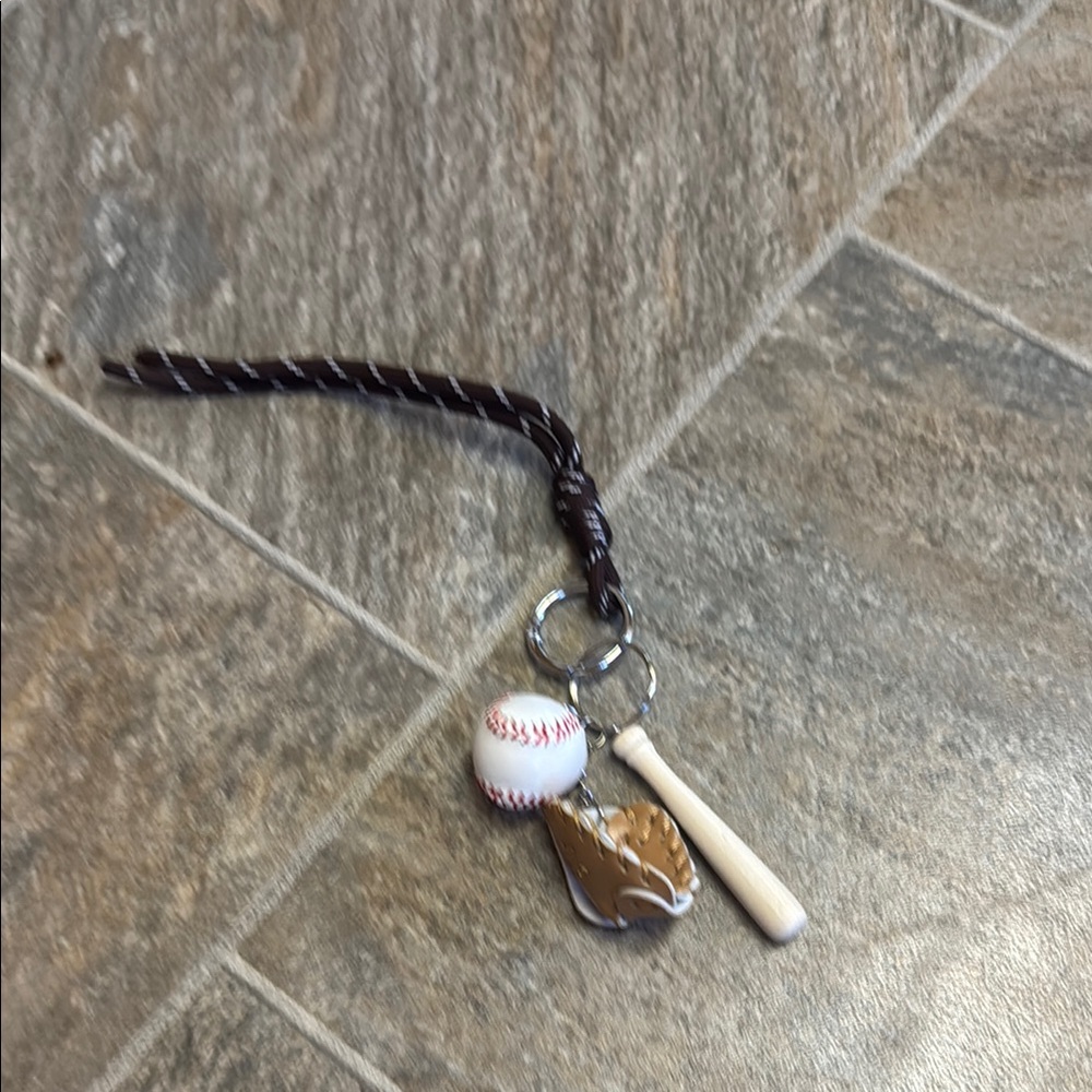Baseball Keychain with Bat and Glove Charms